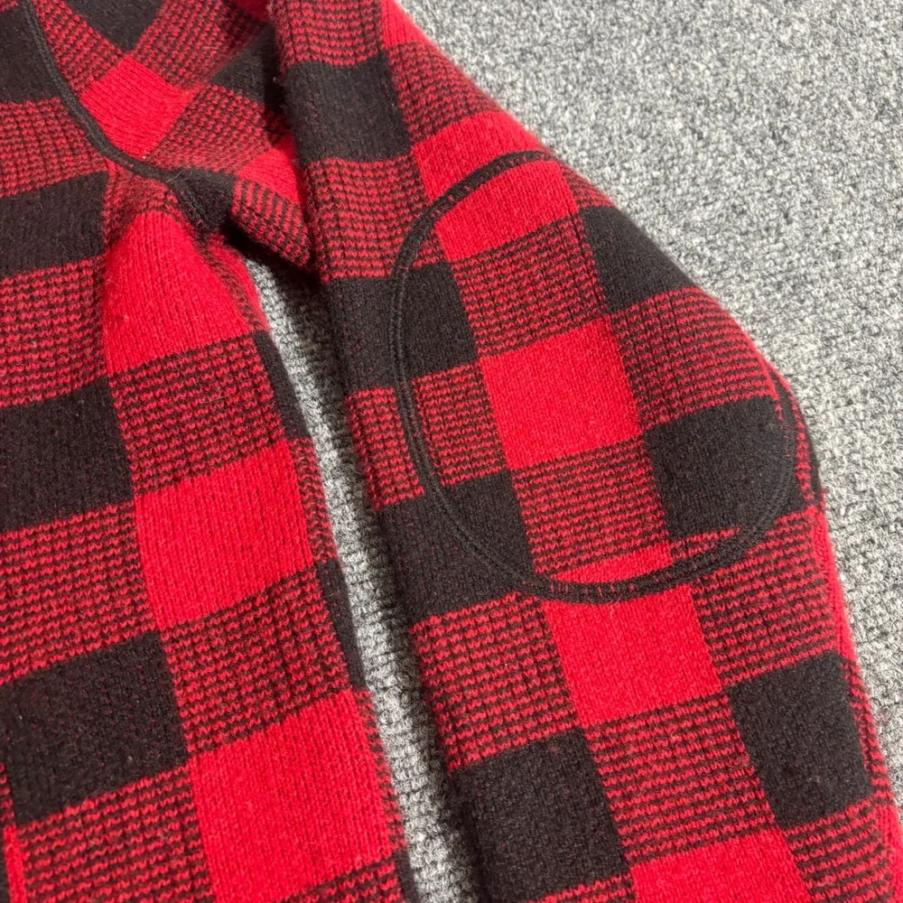 Polo Ralph Lauren Mens Red Buffalo Plaid 100% Wool Shawl Cardigan Sweater Medium